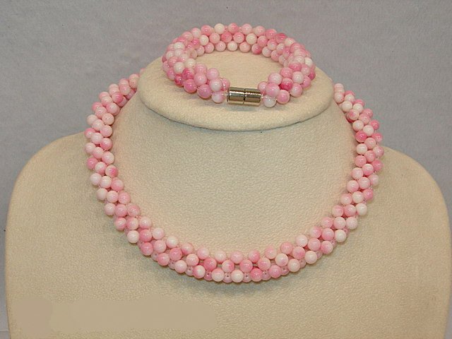 Pink Coral Necklace and Bracelet Set