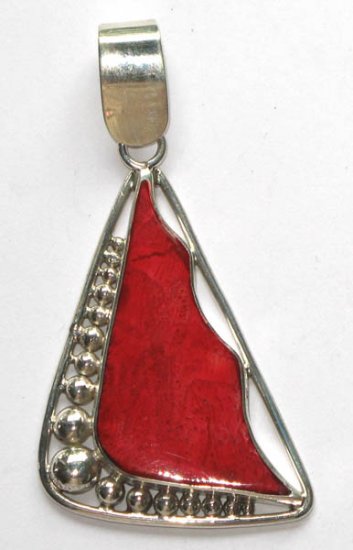 Red Coral Sail Sterling Silver Pendant