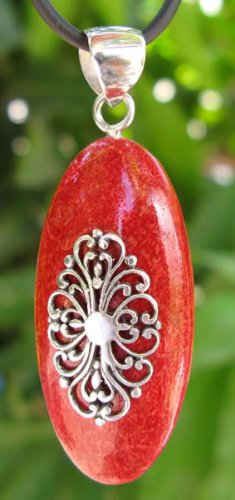 Red Coral Oval Sterling Silver Pendant