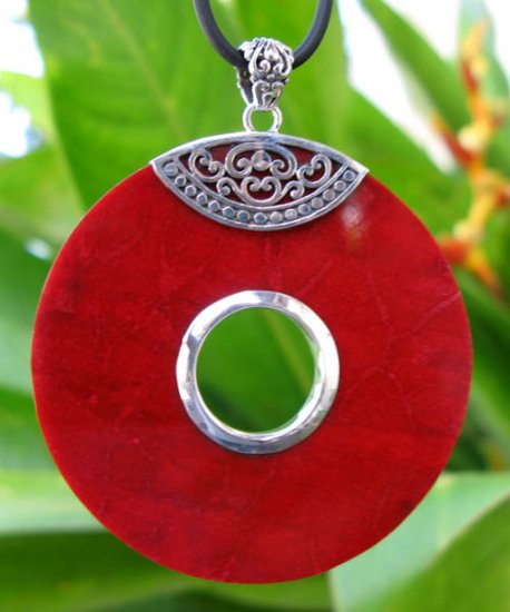 92.5 Sterling Silver Pendant with Red Coral