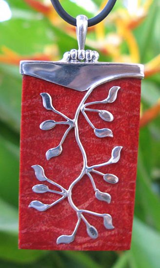 92.5 Sterling Silver Pendant with Red Coral