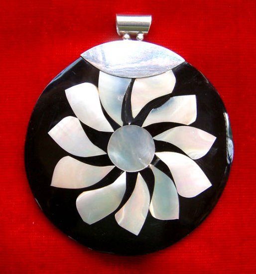 Onyx Flower Sterling Silver Pendant