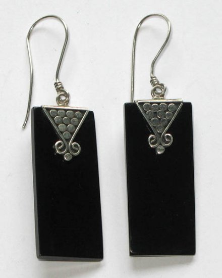 Onyx Rectangular Sterling Silver Earrings