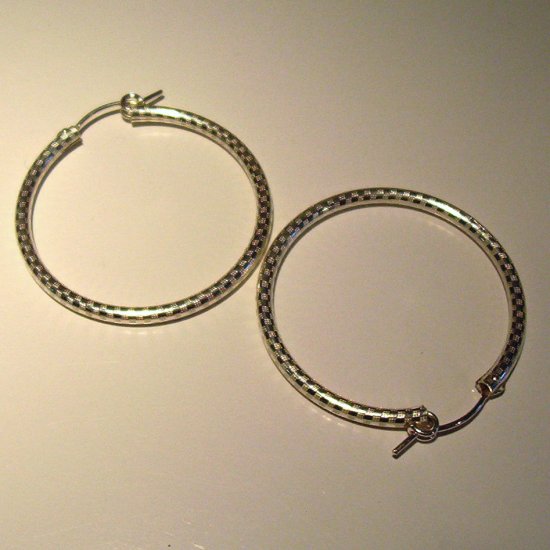 5 cm Sterling Silver Hoop Earrings-etched