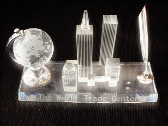 Crystal- World Trade Center Pen Holder with Rotating Globe