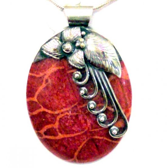Red Coral Sterling Silver Pendant