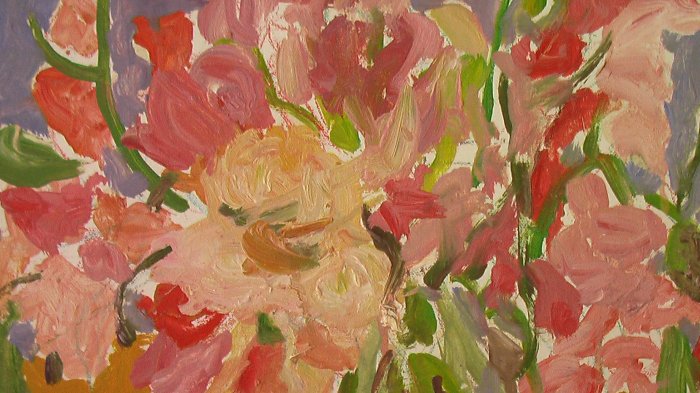 Vase of Sweet Peas Original Oil Painting By Carmel Artist Janet Ament de la Roche - Framed Artwork
