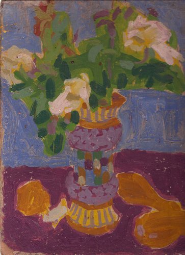 Flowers in Mosaic Vase By Carmel Artist Victor Di Gesu Original Oil Painting on Board