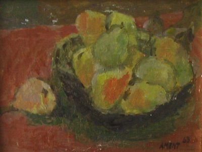Pears By Carmel Artist Janet Ament De La Roche 1963 Original Oil on Board Painting - Framed Artwork