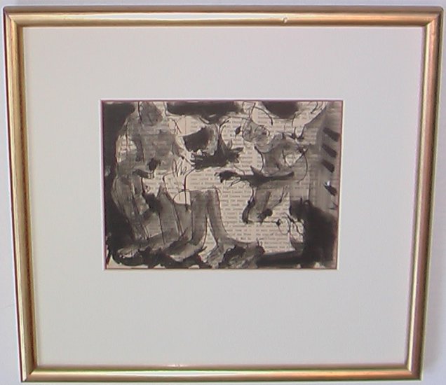 Erotic Scene By Carmel Artist Victor Di Gesu Ink & Pen on Paper (Newsprint) - Framed Artwork