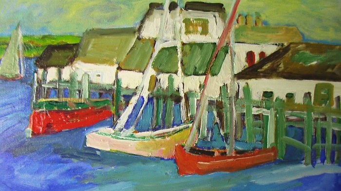 Monterey Wharf By Carmel Artist Jane Bradford Oil on Canvas Painting - Framed Artwork