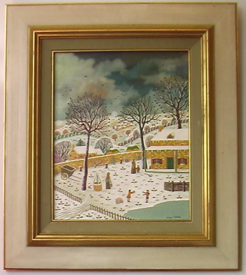Farm In The Snow (Ferme Sous La Neige) By Alain Thomas, Oil Painting on Board - Framed Artwork