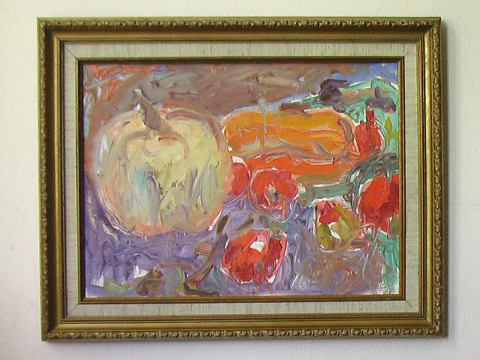 Pumpkin Still Life By Carmel Artist Janet Ament de la Roche, Oil Painting on Board - Framed Artwork
