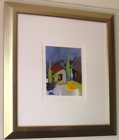 Houses By Ali Golkar, Original Acrylic Painting on Paper - Framed Artwork