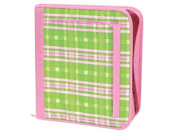 FREE SHIP Pink Green Plaid Notebook 3 Ring Binder by Room It Up / RoomItUp FREE SHIP USA