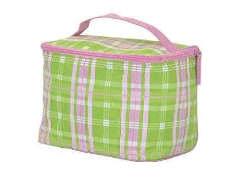 FREE SHIP Pink Green Plaid Makeup Train Case by RoomItUp / Room It Up FREE SHIP - USA