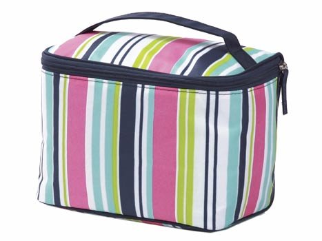 FREE SHIP Navy Pink Stripe Makeup Train Case by RoomItUp / Room It Up FREE SHIP - USA