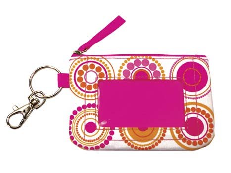 FREE SHIP Hot Pink Circle Polka Dot ID Case Key Ring RoomItUp / Room It Up FREE SHIP - USA