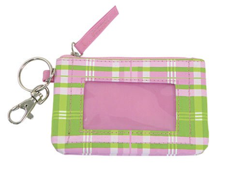 FREE SHIP Pink Green Plaid ID Case Key Ring by RoomItUp / Room It Up FREE SHIP - USA