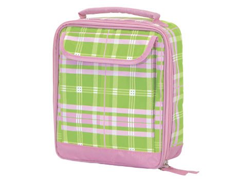 FREE SHIP Pink Green Plaid Lunch Bag Tote by RoomItUp / Room It Up FREE SHIP - USA