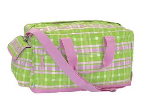 FREE SHIP Pink Green Plaid Duffle Bag Tote by RoomItUp / Room It Up FREE SHIP - USA