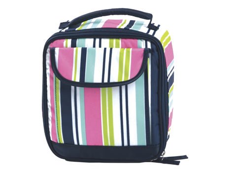 FREE SHIP Navy Pink Stripe Lunch Bag Tote by RoomItUp / Room It Up FREE SHIP - USA
