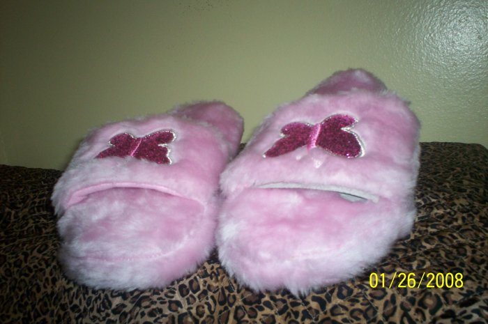 Pink Fluffy Butterfly House shoes sz med New w/o tag