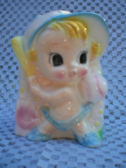 Vintage Little Boy playing Baseball ARDCO Planter Japan for Nursery