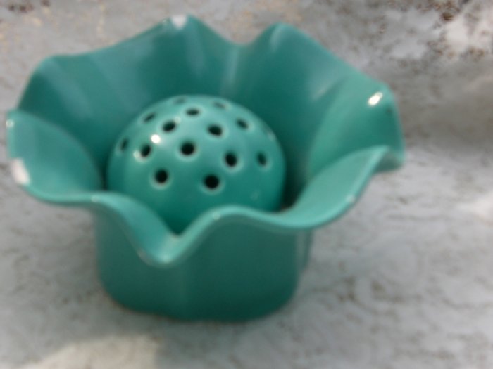 Vintage Turquoise Fitz & Floyd F&F Planter Flower Frog Japan