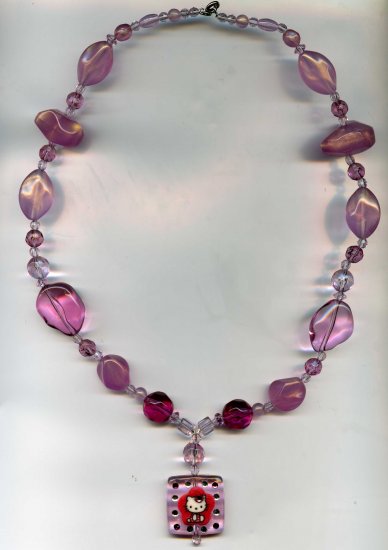 Handcrafted Pink Hello Kitty Necklace with Swarovski Crystals and Rhinestones