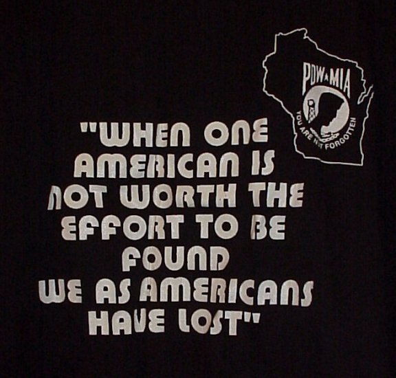 POW-MIA Poor is the Nation that has No Heroes WI Black T-Shirt Size Large