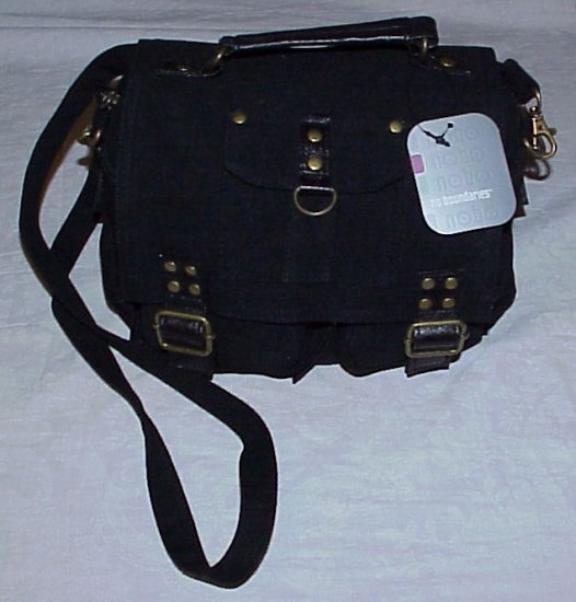 NO BOUNDARIES Black Canvas Cargo Organizer Pocket Purse Handbag