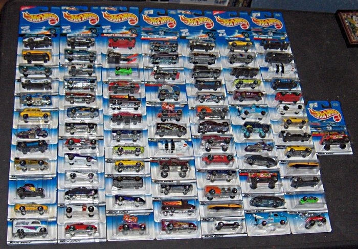 SOLD Mattel Hot Wheels Diecast Lot 87 Cars on Cards First Edition Dark Rider Blue Streak 1990's 1:64