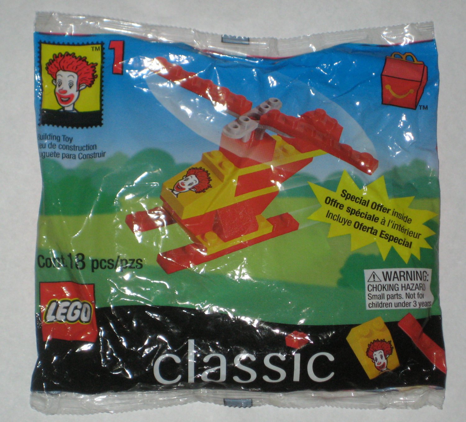 McDonald's Classic Lego Building Set 1 1999 Happy Meal Toy Factory Sealed Ronald McDonald Helicopter
