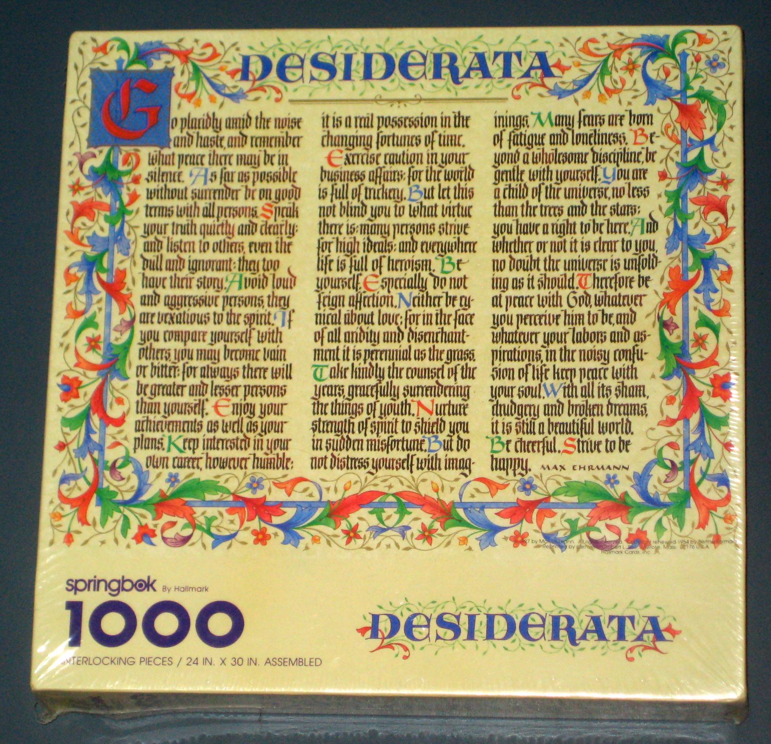 SOLD Desiderata 1000 Piece Jigsaw Puzzle Springbok PZL6158 Hallmark NIB Sealed