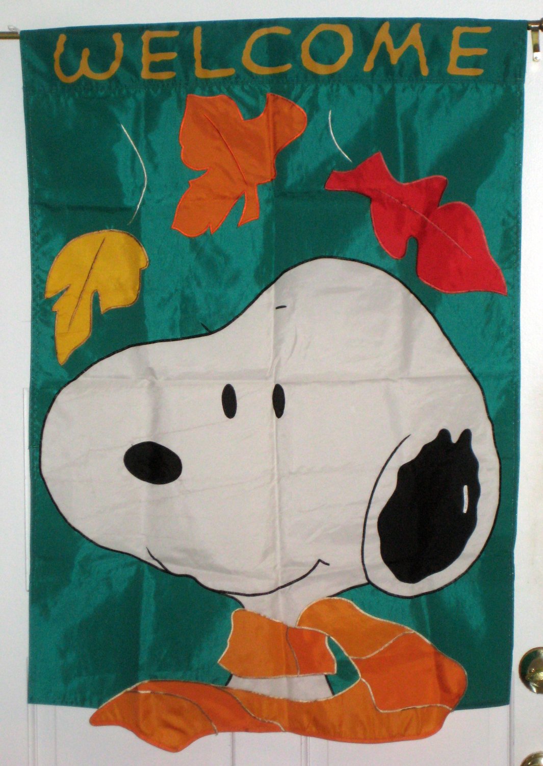 SOLD Snoopy 28 x 40 Welcome Fall Autumn Decorative Garden Flag Foliage