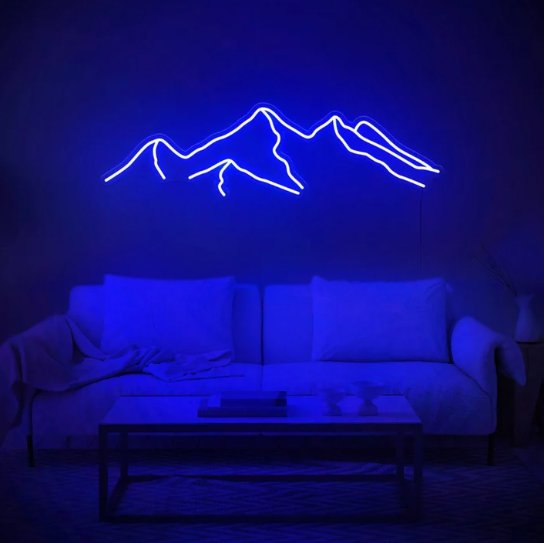 Mountain Wall Art With Led Geometric Mountains Neon Sign Bedroom