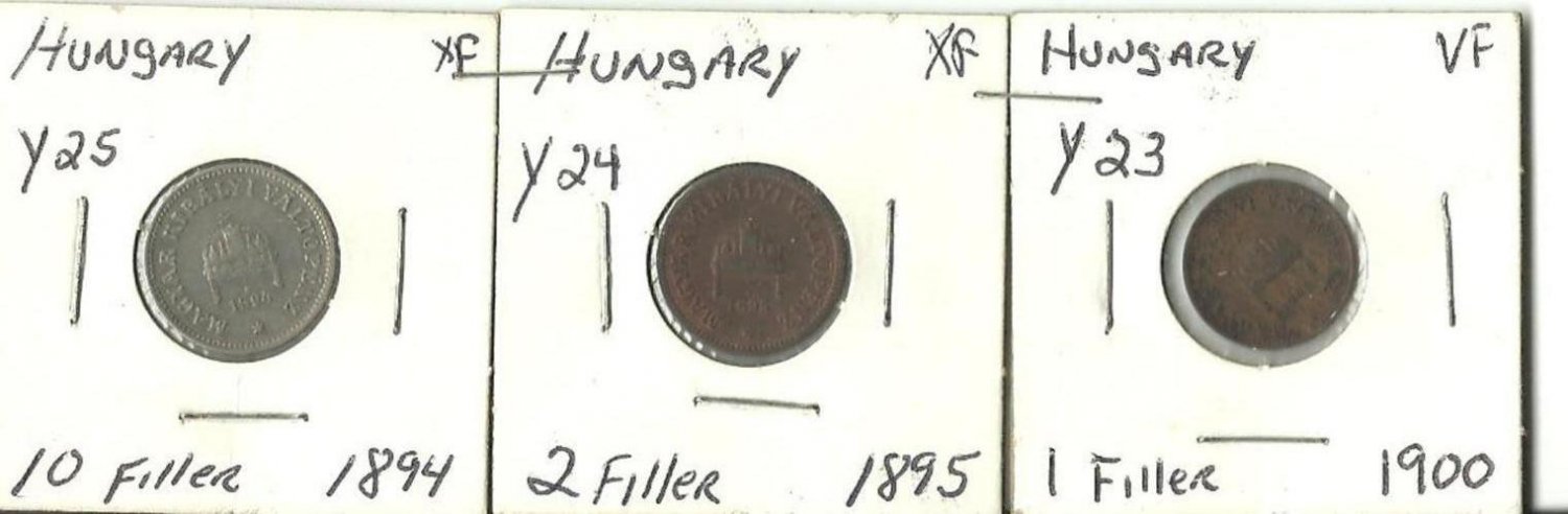 Old Hungarian Fillers coins 1894 1895 1900