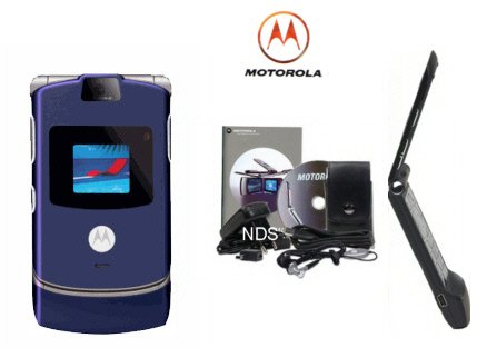 Motorola V3 Blue Razr Ultra Slim Cellular Phone Combo