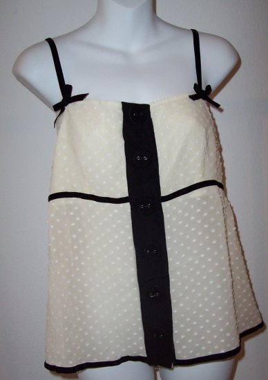 MANOUSH anthropologie Soir T Silk Lace Bow Button Tank Cami Top L 42