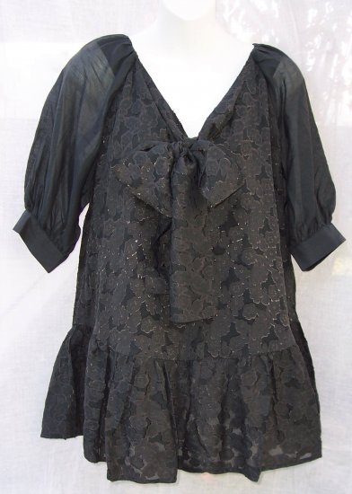 MANOUSH Bow Front Silk Gray Tunic Tier Mini Dress Lame