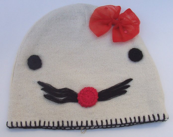 MANOUSH French Bonnet Kitty Wool Beanie Cap Hat Red Bow