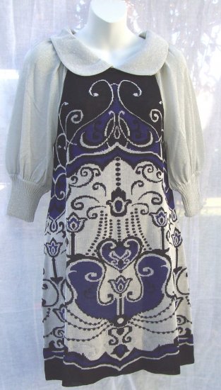 MANOUSH Mod Art Deco Metallic Mini Knit Sweater Dress M