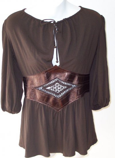 INGWA MELERO Mahag Phoenix Jersey Leather 3/4 Sleeve Top M