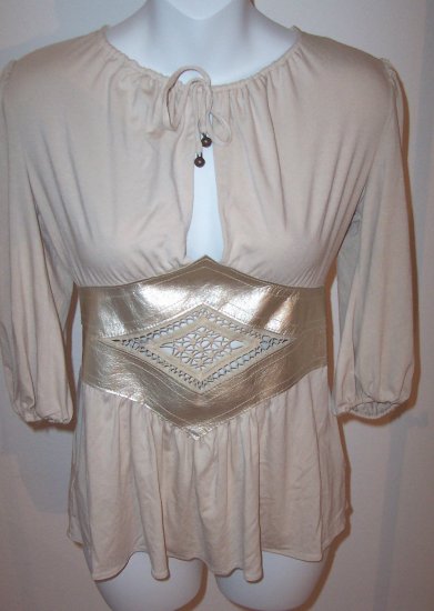 INGWA MELERO Pearl Phoenix Jersey Leather 3/4 Sleeve Top M