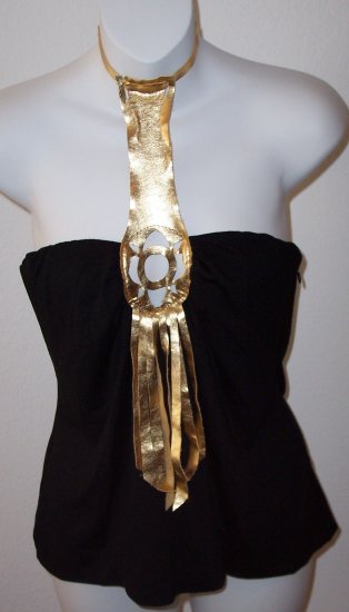 Ingwa Melero Black Gold Leather Solar T Jersey Top XS