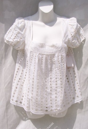 HERA Saks Fifth Ave. Mod Polka Dot White Blouse Top S