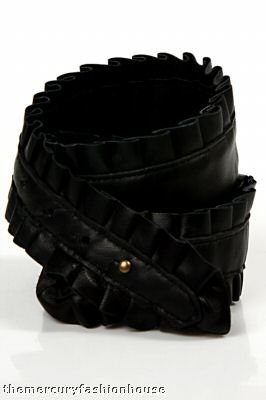 Karen ZAMBOS Elegantly Waisted Black Leather Ruffle Belt
