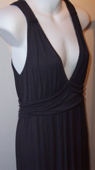 ELLA MOSS "Melody" Bead Trim Empire V Neck Knit Dress L