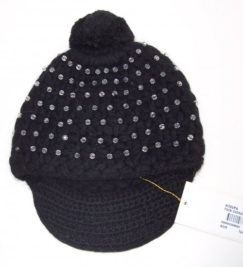 MANOUSH Black Angora Crystal Pom Pom Newsboy Hat Cap